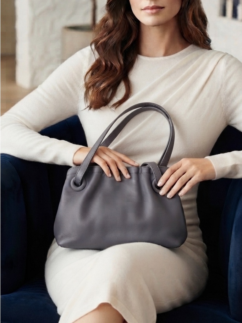 VINTAGE  Doran by Woof Brotherly Elegant Gray Leather Tote Bag